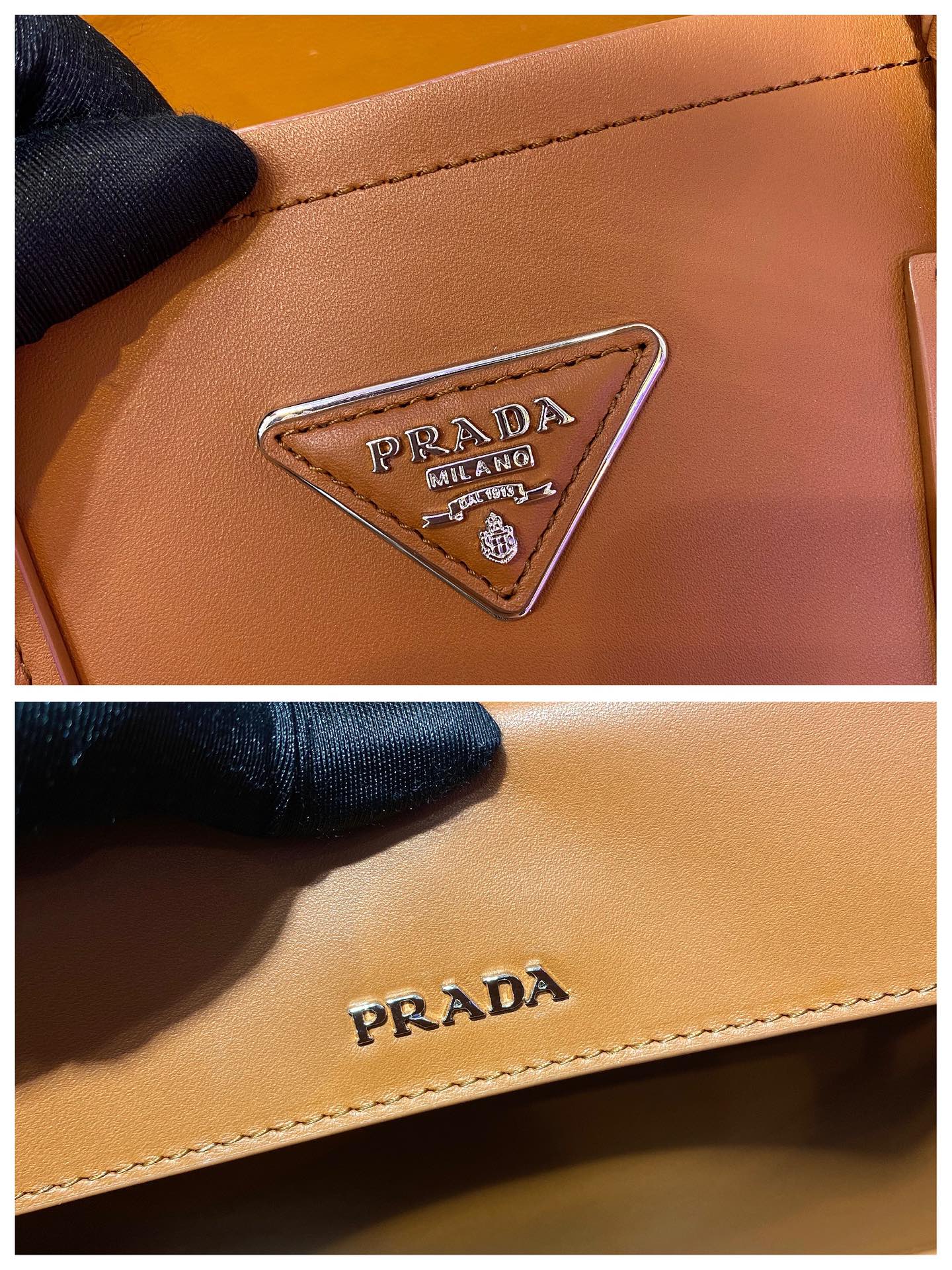 Prada Double Leather Bag Shoulder Bag Camel 1BG775